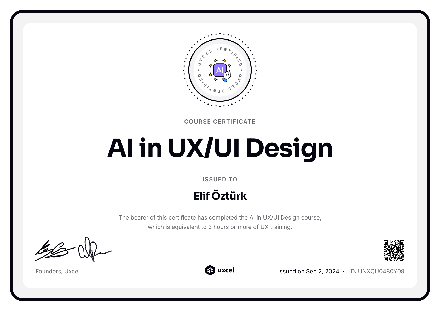 Elif Öztürk's certificate